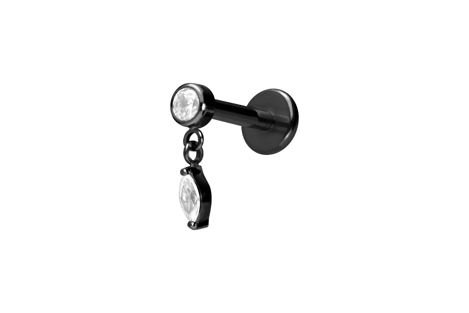 Titan Labret Piercing mit Innengewinde KRISTALL + KRISTALLTROPFEN